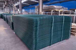 Panneau de clôture extérieur en treillis soudé incurvé 3D en acier au carbone, hauteur 6 pieds, revêtement poudré, avec poteau couleur pêche - Product Image 2