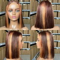 Peluca de cabello humano 100% virgen con cutícula alineada, doblemente lisa, estilo bob, con 2*6 cierres dorados, peluca frontal de encaje.