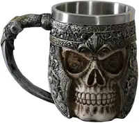Çift duvar paslanmaz çelik 13oz kafatası kahve bira kupası 5.5*3.5*4.5 inç Viking kafatası bira kupaları