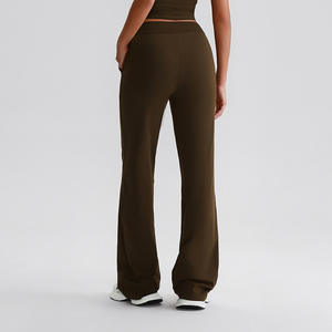 Leggings de yoga taille haute à jambe large évasée avec poche latérale 8027, contrôle du ventre, effet color block, résistant aux plis - Product Image 4