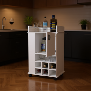 Chariot de bar Reese blanc avec roulettes, une seule porte, six compartiments à vin, design moderne et portable - Product Image 2