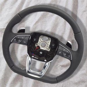 พวงมาลัยสำหรับรถ <span class=keywords><strong>Audi</strong></span> Q5 Fy Q7 4เมตร, พวงมาลัยพื้นแบนแบบมีรูพรุนทำจากหนังสีดำ Q8พร้อมแป้นพายและกระดุมอุปกรณ์เสริมสำหรับรถยนต์ - Product Image 2