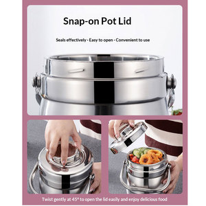 กล่องข้าวสแตนเลสสองชั้น เก็บความร้อน ความจุ <span class=keywords><strong>1</strong></span>-<span class=keywords><strong>3</strong></span> ลิตร ช่องใส่อาหารสองช่อง แบบสุญญากาศ พกพาสะดวก ทำความสะอาดง่าย เกรดสำหรับอาหาร - Product Image 5