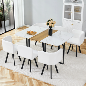 7-Piece Space-Saving Dining Set MDF <b>Table</b> + 6 PU Chairs Modern Eco-Friendly <b>Kitchen</b> Furniture <b>for</b> <b>Small</b> Spaces & Hotels - Product Image 3