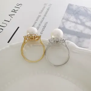 Neue trend ige 14 Karat Soild Gold Ring Süßwasser Perle AU585 Gold Moissan ite Ring Fine Jewelry Sets