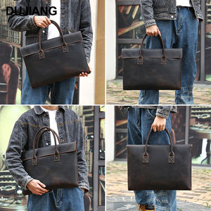 Gros <span class=keywords><strong>café</strong></span> couleur Crazy Horse cuir de vachette véritable mallette d'affaires <span class=keywords><strong>grand</strong></span> sac à main étanche pour ordinateur portable face souple pour hommes - Product Image 2
