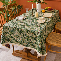 Nappe Moderne Style Monet Tissée à Motifs Floraux Verts avec Franges Décoratives pour Hôtels et Magasins de Décoration Intérieure – Vente en Gros