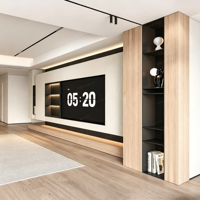 Modern Living Room TV Cabinet, High Quality Wooden TV Stand Cabinet with LED Light & Storage for Home Living Room Furniture