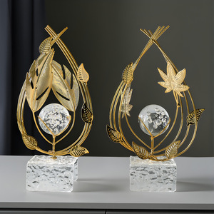 Crystal Ball Art Ornament Gold Leaf Design Glass Acrylic Iron Home Decoration Entryway Living Room Office Decor - Product Image 1