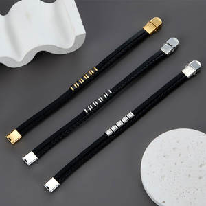 Bracelet pour homme personnalisé, sans ternissement, luxe, plaqué or 14k 18k, acier inoxydable 316l, bracelet en cuir tressé pour homme - Product Image 3