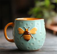 Tasse en céramique gaufrée petite abeille avec poignée tasse à thé de couleur blanc et vert clair tasses à café Latte de Style minimaliste