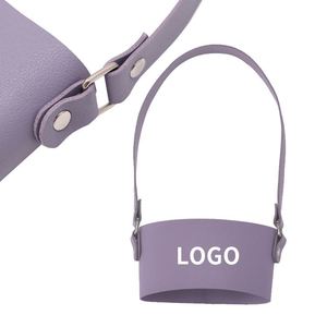 Custom Logo Coffee <b>Reusable</b> Pu Leather Glass Tumbler <b>Cup</b> Sleeve Holder With Strap - Product Image 1