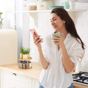 <span class=keywords><strong>Carrousel</strong></span> de cuisine Offre Spéciale support à <span class=keywords><strong>épices</strong></span> rotatif en bambou à 2 niveaux, organisateur d'étagère, support cosmétique - Product Image 6