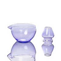 Lot de 2 bols en verre multicolores et support pour fouet pour la préparation du matcha