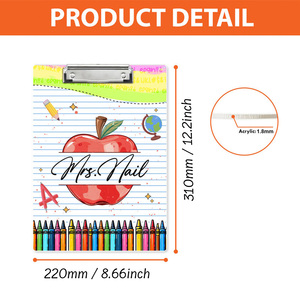 Đồ dùng học tập ngày đầu tiên của trường trẻ em Quà tặng trở lại trường học trẻ em Quà tặng tùy chỉnh Trống Tùy Chỉnh Acrylic clipboard với trẻ em Tên - Product Image 6