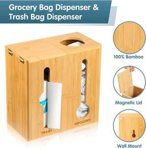 Organisateurs de sacs d'épicerie en bois de bambou personnalisés 2 en 1 avec zip-lock et distributeur de sacs poubelle <span class=keywords><strong>sous</strong></span> l'évier Organisateur de sacs poubelle en bois - Product Image 5
