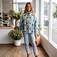 Veste en coton brodée Prairie Chic avec col mandarin et motif floral paon, manteau à manches longues pour femme, printemps