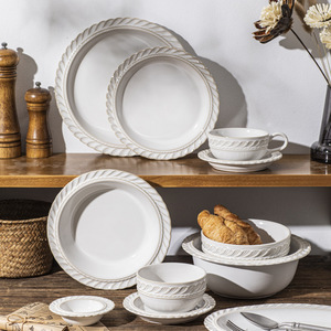 Service de vaisselle personnalisé avec logo d'entreprise, en céramique sous glaçure, compatible micro-ondes, style <span class=keywords><strong>Chanson</strong></span> française, idéal pour cadeaux d'affaires, comprenant bols, assiettes et plats, design sur mesure - Product Image 2