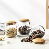 Pot de conservation en verre transparent de 400 ml avec couvercle en bambou, large ouverture, pour café, épices, sel, condiments