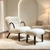 Fauteuil d'appoint moderne en tissu bouclé style nordique en bois avec tabouret pour salon, chambre, hôtel, hall d'entrée