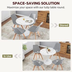 KirKasa 31.5 Inch Modern White Faux Marble <strong>Tulip</strong> Dining <strong>Table</strong> Easy Assembly Mid Century Pedestal Base 2-4 People Hotels Villas - Product Image 4