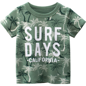 Chemise à manches courtes pour garçon en bas âge, imprimé lettres vertes, été 2021, 2-7 ans - Product Image 1