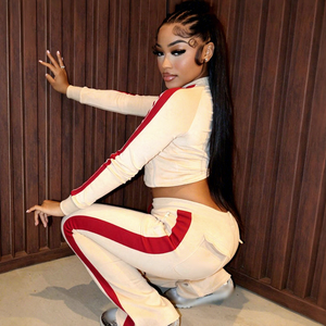 Y2K Custom Logo Women 2 Piece Set Zip up <b>Cropped</b> Jacket High Waist Flare Pants Sets Outfit Streetwear Women <b>Velvet</b> Tracksuits - Product Image 1