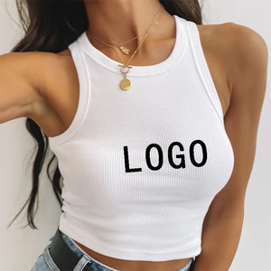 Camiseta sin mangas corta acanalada personalizada para <span class=keywords><strong>mujer</strong></span> Camiseta en blanco barata con cuello redondo con decoración de logotipo Camiseta lisa de longitud corta - Product Image 1