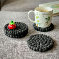 Sous-verres en feutre de laine feutrée à la main, ronds et hexagonaux, couleur neutre et discrète, résistants à la chaleur, protection de table, vente en gros