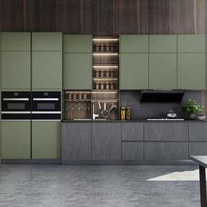 Chine Ensemble d'armoires de cuisine modernes en forme de L Cuisine à domicile Armoires de cuisine en boîte de luxe en bois massif Fabricants - Product Image 1