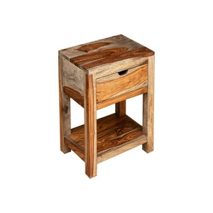Solid Sheesham Wood Bedside <b>Table</b> with <b>Drawer</b> & Open Shelf | Natural Finish Wooden Nightstand | Modern Bedroom <b>Side</b> <b>Table</b> - Product Image 3