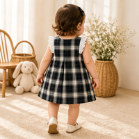 Nouvelle Robe Enfant Sans Manches à Carreaux Original Col Dentelle Coupe Évasée Vêtement Quotidien Enfant Vente en Gros OEM Personnalisé Pour Fillettes