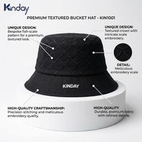 Topi Bucket Hitam Logo Kustom Grosir Berkualitas Tinggi Pola Sisik Ikan Unik Jahitan Modis Topi Pelindung Matahari OEM