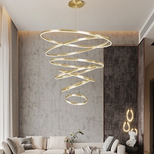 Hot Sale 6 Rings Pendant <b>Light</b> Living Room Aluminum Acrylic Golden Modern Led Circle Ring <b>Chandelier</b> - Product Image 1