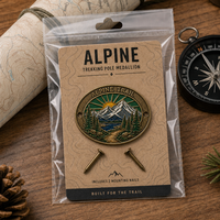 Médailles personnalisées en émail souple pour bâtons de trekking, badges de marche en métal avec clous 3M, vente en gros