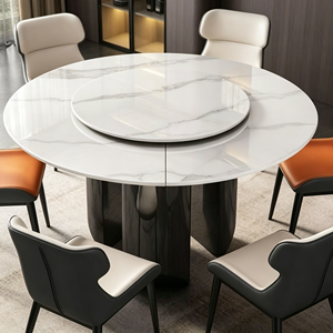 Ensemble de table à manger ronde moderne en marbre avec 8 sièges, plateau rotatif, design contemporain, meubles pour la maison - Product Image 6