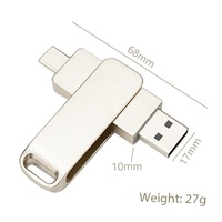 Clé USB rotative 64 Go Type-C rétractable 2-en-1 avec interface OTG pour téléphone et ordinateur, en métal, idéale comme cadeau d'affaires
