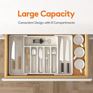 Organizador de cajones ajustable al por mayor para cubiertos con divisores, bandeja extensible para utensilios de mesa, para cucharas y tenedores - Product Image 3