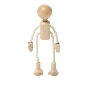 サイザル麻と木製の基本的な人形の体-木製の部品が付いたロープの人形-頭の腕と脚の足が付いた柔軟なロープの図