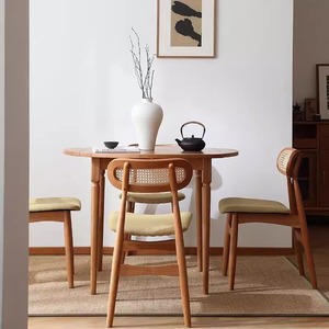 Nordic Solid Wood <b>Dining</b> <b>Table</b> And Chair <b>Set</b> <b>4</b> Piece Extendable <b>Round</b> Telescopic <b>For</b> Home Small Apartments Living Room - Product Image 2