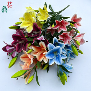 Bouquet de fleurs artificielles en soie Lily, 6 têtes, imperméable, décoration d'intérieur, mariage, style moderne - Product Image 1