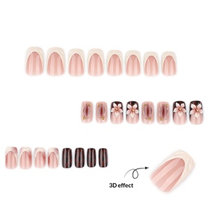 24 <span class=keywords><strong>faux</strong></span> ongles carrés courts de style français à motifs floraux 3D, imprimé léopard, feuille d'or, pré-dessinés, origine : <span class=keywords><strong>faux</strong></span> ongles - Product Image 2