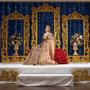 Hand Carved Open <b>Frame</b> <b>Wedding</b> Backdrop Panels Luxury Mirror <b>Frame</b> Style Stage Decor Antique Gold Fiber Jali for Outdoor <b>wedding</b> - Product Image 2
