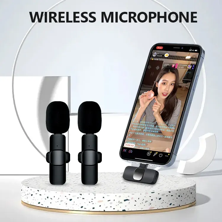 Lavalier mikrofon Mini portabel 2.4ghz, mikrofon rekaman nirkabel untuk ponsel 1 seretan 2 K1 ABS mikrofon nirkabel tipe-c 65DB