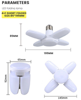 Ampoule LED pliable en forme d'éventail E27 28W AC220V/110V, déformable pour éclairage de plafond domestique, entrepôt et garage, lumière blanche 6500K