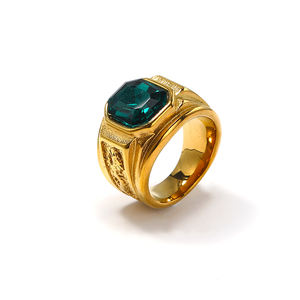 Europäische und amerikanische Hot Sale Square Gravur 18 Karat galvani siert <span class=keywords><strong>Gold</strong></span> bunten Ring Frauen schweren Schmuck - Product Image 5