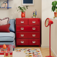 Commode à 5 tiroirs en acier rouge vintage, meuble de rangement en métal pour chambre à coucher