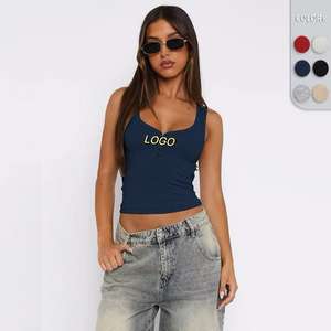 Camiseta sin Mangas para <span class=keywords><strong>Mujer</strong></span>, Cuello Redondo, Espalda Deportiva, Tejido Acanalado, Ajustada, Estilo Básico para Adolescentes, Camiseta Corta Informal <span class=keywords><strong>de</strong></span> Punto Acanalado - Product Image 6