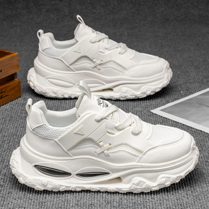 Chaussures de marche sportives pour hommes 2026 à semelle épaisse rehaussante en cuir véritable respirantes tendance mode pour la course en extérieur - Product Image 4