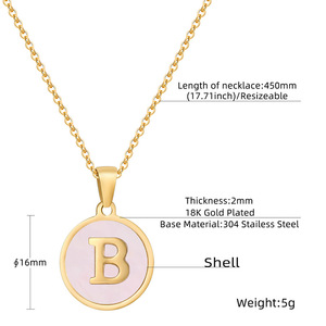 Collier tendance en acier inoxydable avec lettres anglaises et coquillages, plaqué or 18 carats sous vide, inaltérable, pour femme, avec chaîne à maillons, usage quotidien - Product Image 5